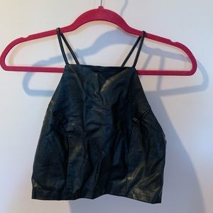 LF Black Leather (type material) Crop Top xs